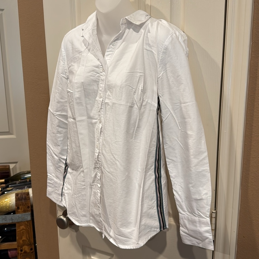 Boden White Button Down Shirt with Stripe Detail